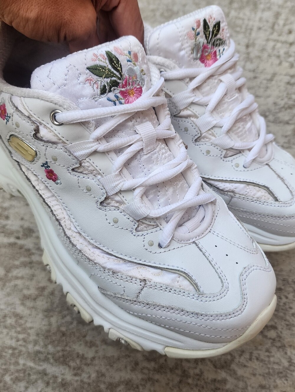 Skechers D Lites Bright Blossom 11977 White Floral Fairycore Sneakers Sz 8.5